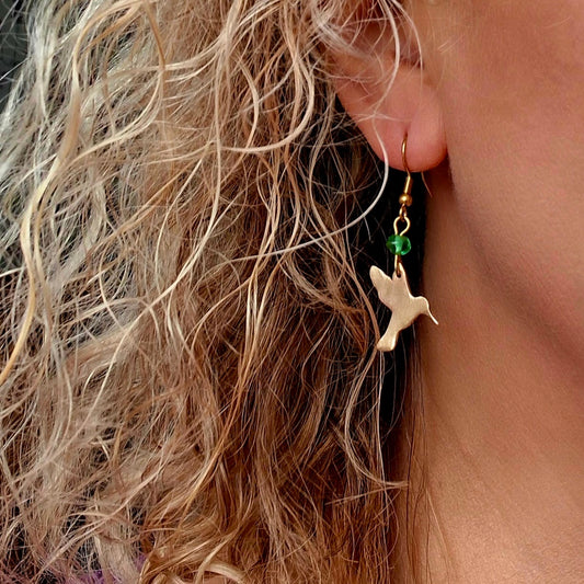 Boucles d'oreilles Colibris perles bronze doré