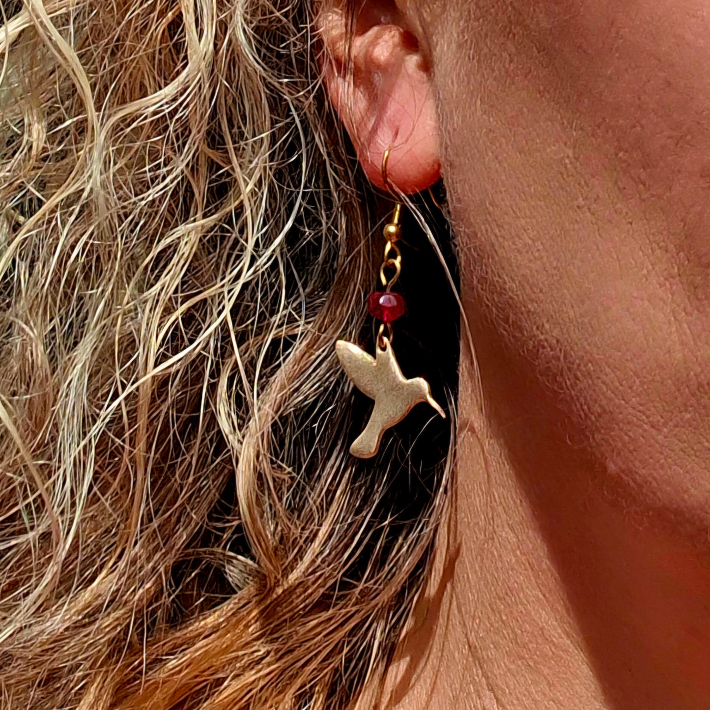 Boucles d'oreilles Colibris perles bronze doré