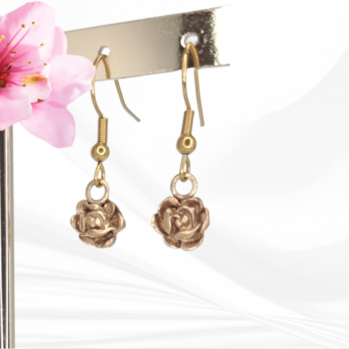 Boucles d'oreilles Rose bronze doré