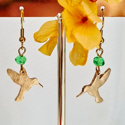 Boucles d'oreilles Colibris perles bronze doré