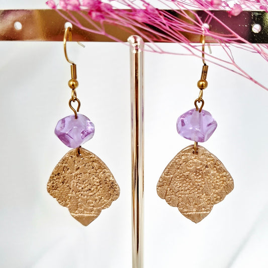 Boucles d'oreilles Alora bronze doré perles