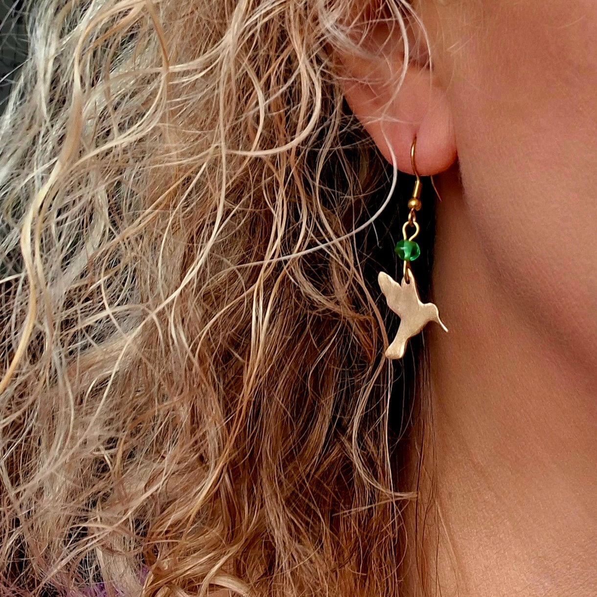 Boucles d'oreilles Colibris perles bronze doré
